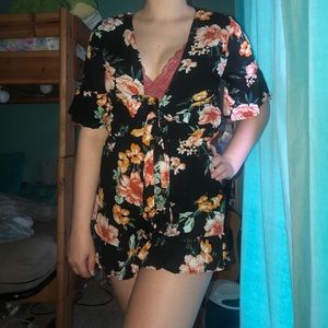 Floral romper with tie front